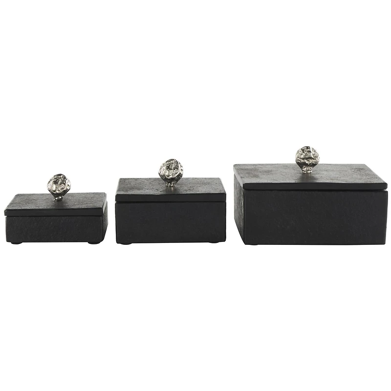 Black Marble Decorative Box with Textured Silver Aluminum Knobs, 3ct.