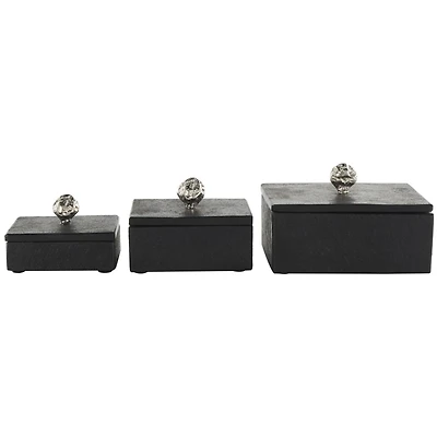 Black Marble Decorative Box with Textured Silver Aluminum Knobs, 3ct.