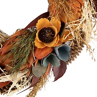 12" Sunflower & Straw Artificial Fall Harvest Wreath