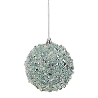 3.5" Green Glitter and White Beads Shatterproof Christmas Ball Ornament