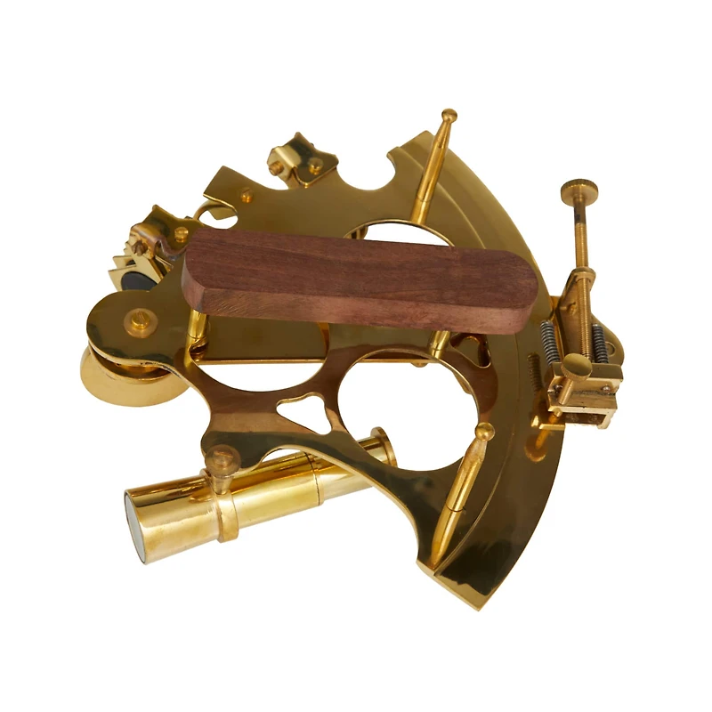 7" Gold Brass Sextant Compass with Decorative Wood Box