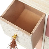 Light Brown Linen & Wood Eclectic 4-Drawer Jewelry Box