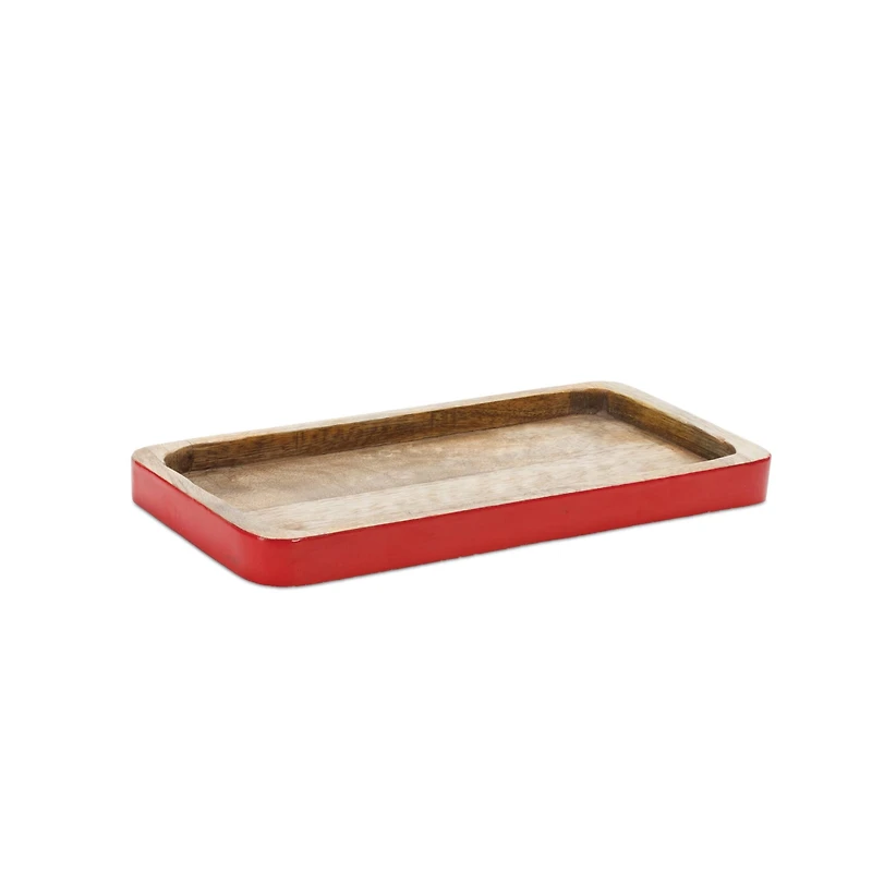 Red Trimmed Wooden Tray Set