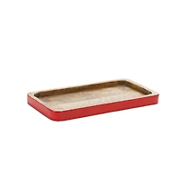 Red Trimmed Wooden Tray Set