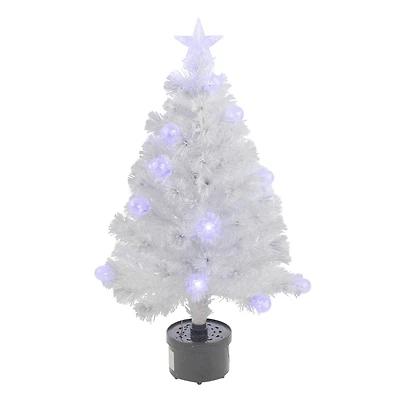 3ft. Fiber Optic Color Changing White Artificial Christmas Tree with Iridescent Ball Ornaments & Star