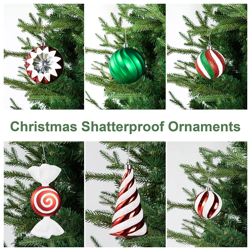 Glitzhome® 160 Pack Whimsical Red & Green Deluxe Boxed Shatterproof Ornaments