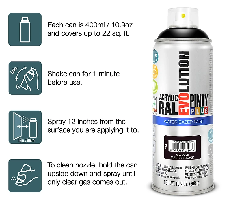 Pintyplus Matt Pure White Evolution Water-Based Spray Paint, 11.18oz.