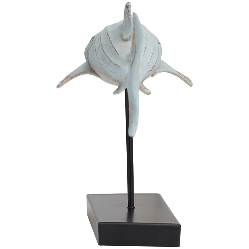 17" Light Blue Carved Shark Sculpture with Base