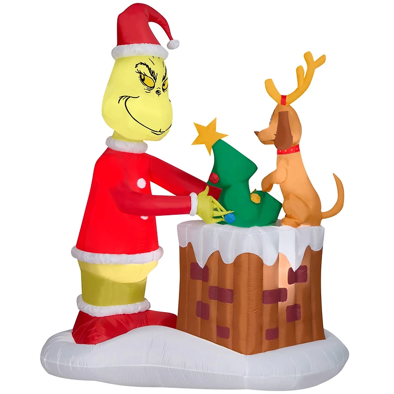 6.5ft. Animated Airblown® Inflatable Christmas Grinch Pulling Tree from Chimney