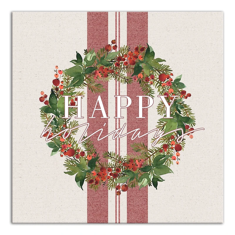 Happy Holidays Wreath Canvas Wall Art