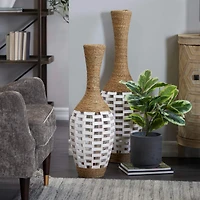 White Seagrass Handmade Tall Woven Floor Vase 11" x 11" x 32"