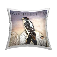 Stupell Industries Woodpecker Bird Nature Animal Design Throw Pillow, 18" x 18"