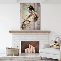 Designart - Girl with Flower Bouquet - Floral Art Print on Natural Pine Wood