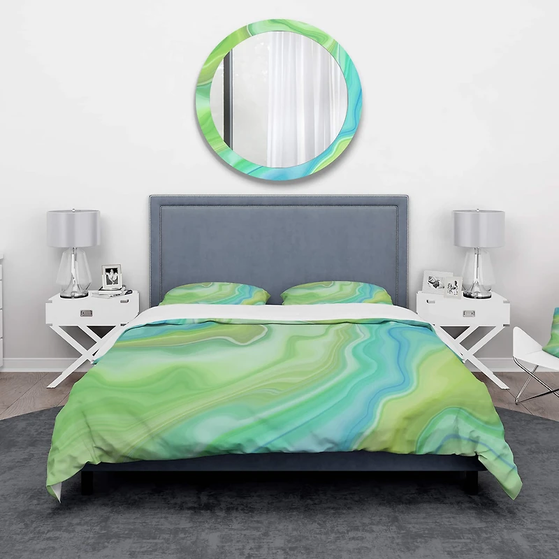 Designart 'Marbled Colours in Shades of Green and Blue' Modern & Contemporary Bedding Set