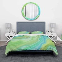 Designart 'Marbled Colours in Shades of Green and Blue' Modern & Contemporary Bedding Set