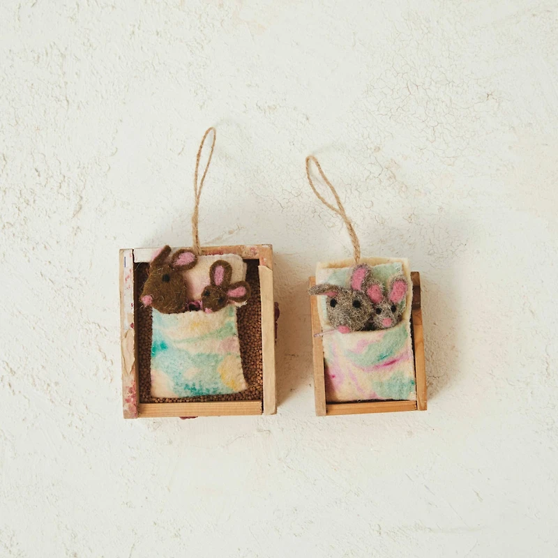 Hello Honey® 2 Pack 3.5" Mice in a Marbled Blanket Ornaments