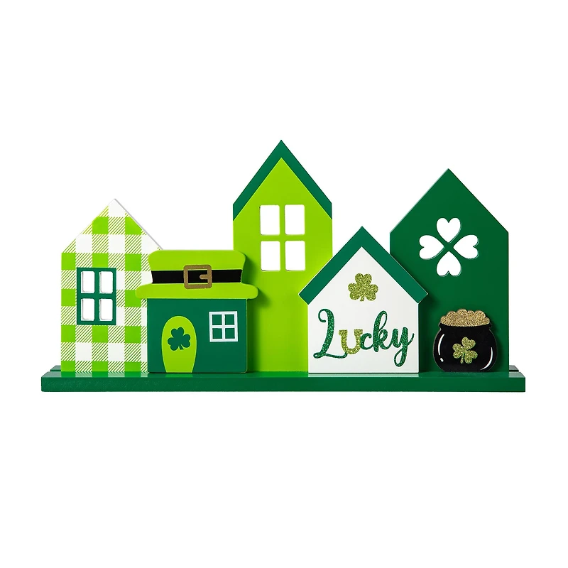 Glitzhome® 16" St. Patrick's Wooden Lucky House Table Décor