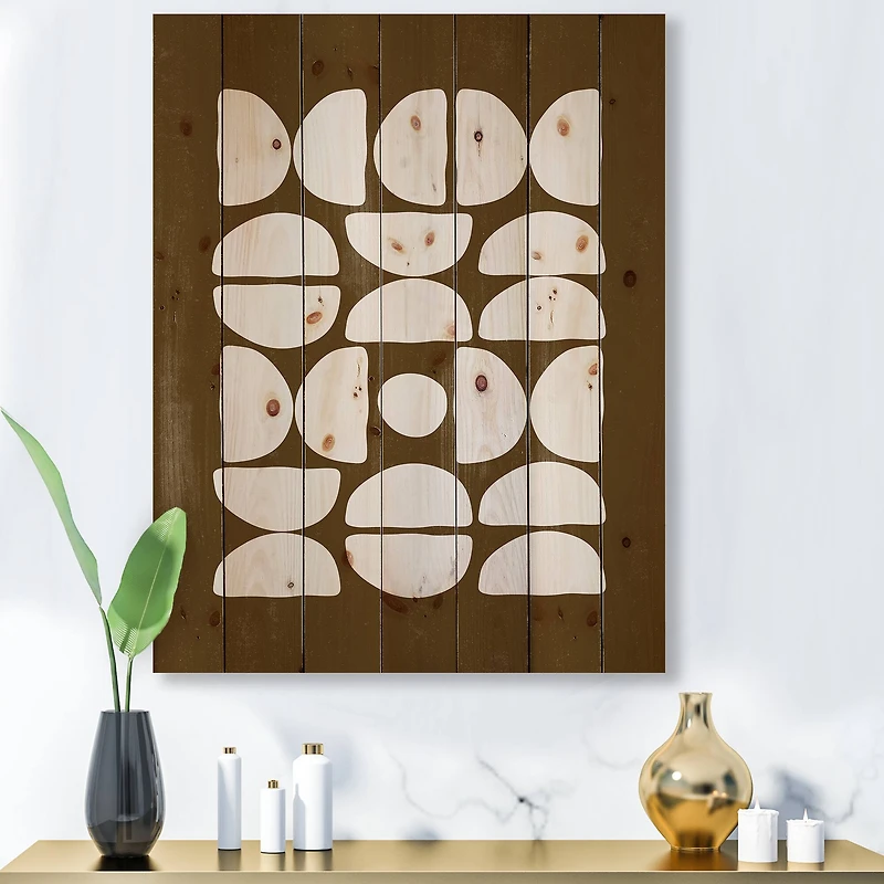 Designart - Abstract Composition of Minimal Half Moons - Modern Print on Natural Pine Wood
