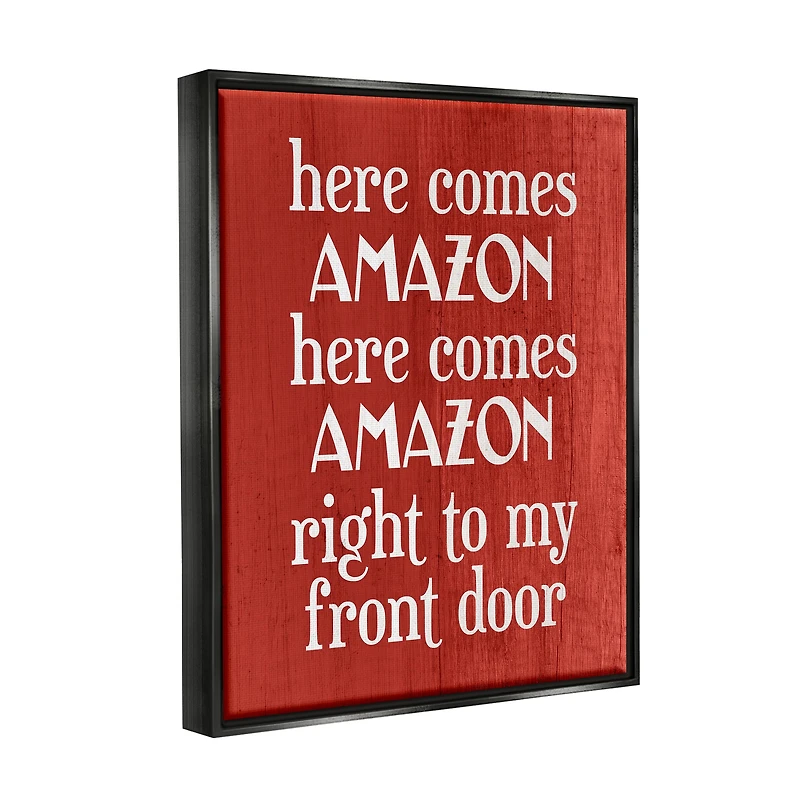 Stupell Industries Here Comes Amazon Funny Song Framed Floater Canvas Wall Art