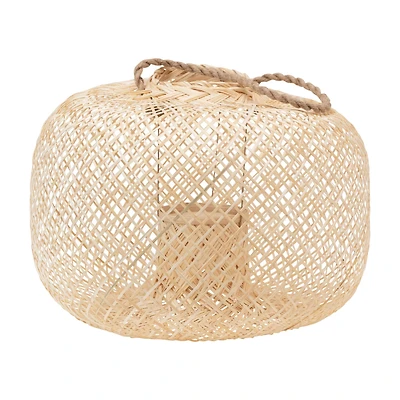 Hello Honey® 11" Natural Hand-Woven Bamboo Lantern with Jute Handle & Glass Insert