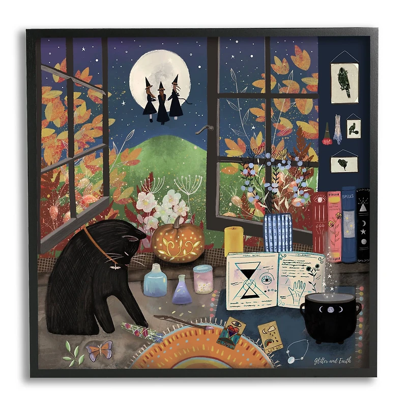 Stupell Industries Halloween Witches Autumn Moon Framed Giclee Art