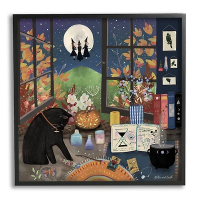 Stupell Industries Halloween Witches Autumn Moon Framed Giclee Art