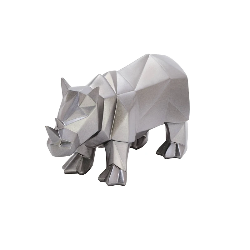 CosmoLiving by Cosmopolitan 10" Silver Polystone Rhino Sculpture