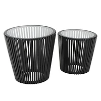 Black Wood Cage Inspired Accent Table with Clear Glass Tabletop Set