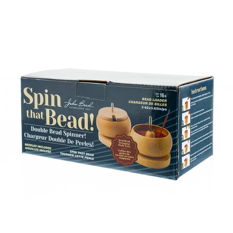 John Bead 3.6" x 3.6" Spin that Bead! Wooden Dual Bead Spinner with 2 Needles