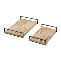 Brown Ribbed Wood Farmhouse Tray Set