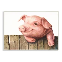 Stupell Industries Piglet on Wooden Fence Pink Farm Animal Wall Plaque