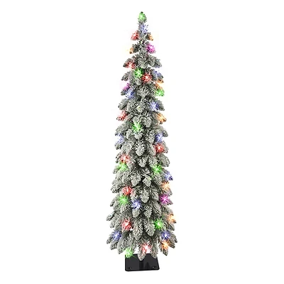 4ft. Pre-Lit Flocked Alpine Artificial Christmas Tree, Multicolor Lights