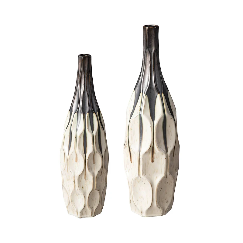 Glitzhome® Geometric Two-Tone Faceted Ceramic Modern Vase Set