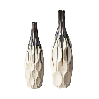 Glitzhome® Geometric Two-Tone Faceted Ceramic Modern Vase Set