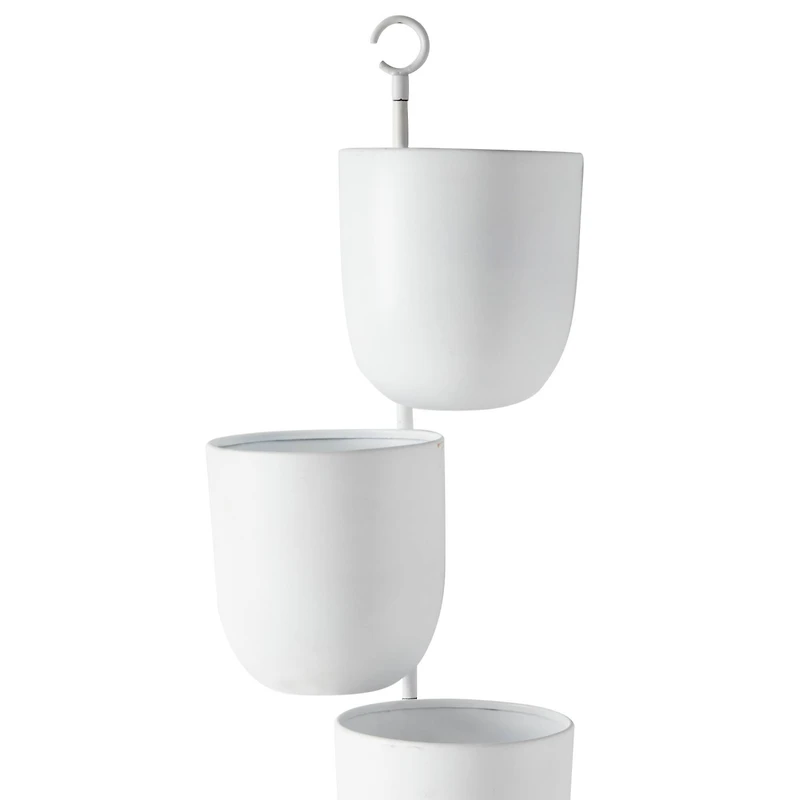 25" White Metal Contemporary 3-Pot Hanging Planter