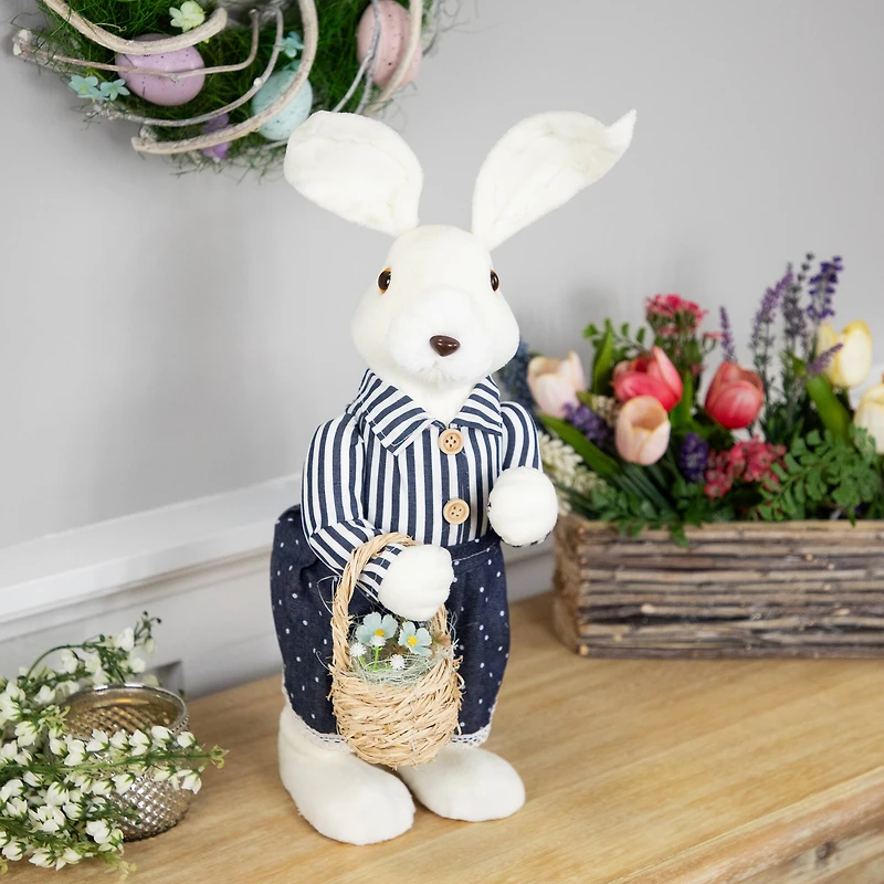19" Navy Blue Standing Girl Bunny with Basket Easter Figure
