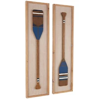 Brown Wood Paddle Wall Décor with Blue Accents & Chevron Pattern Set