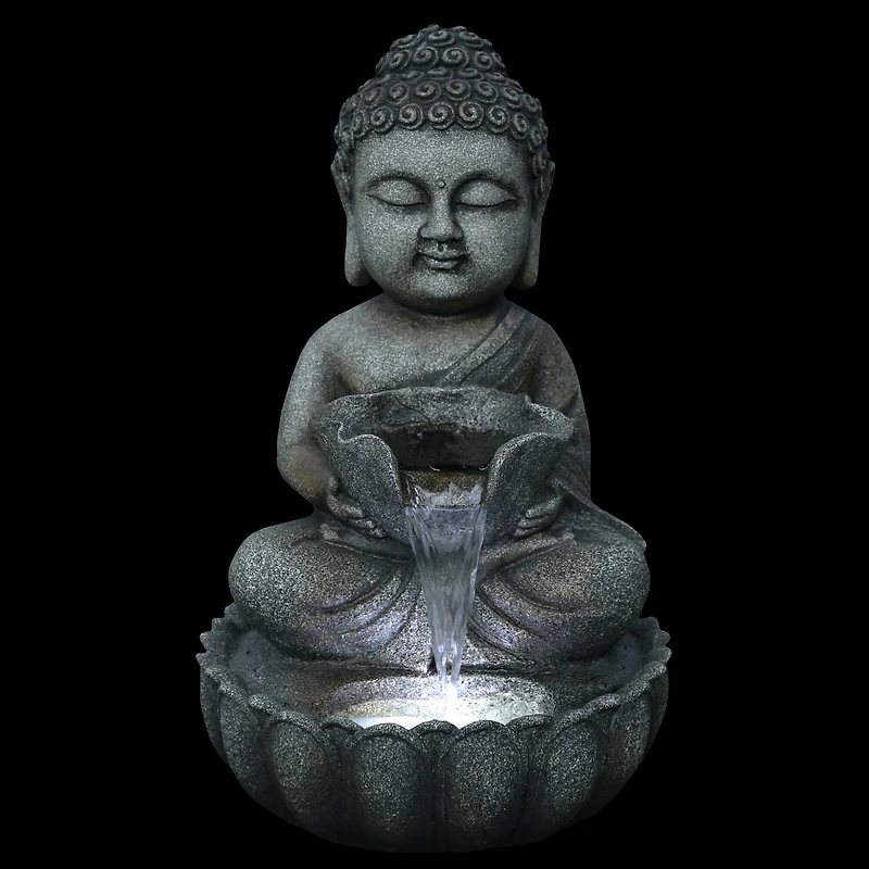 22" Buddha in Sukhasana Pose Outdoor Garden Water Fountain