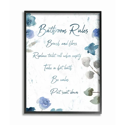 Stupell Industries Bathroom Rules Watercolor Flower Word Design Framed Wall Art