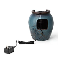 Glitzhome® 9.25" LED Turquoise Leaf Textured Ceramic Jar Tabletop Fountain