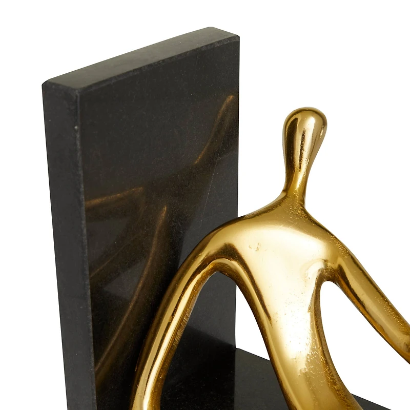 Set of 2" Gold Marble Contemporary Bookends, 7" x 7" x 5"