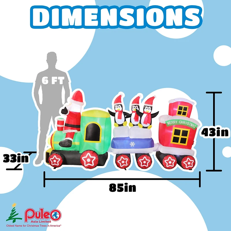 7ft. Inflatable Christmas Train with Warm White LED Lights