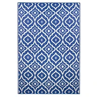 Blue & White Geometric Rectangular Outdoor Area Rug, 4ft. x 6ft.