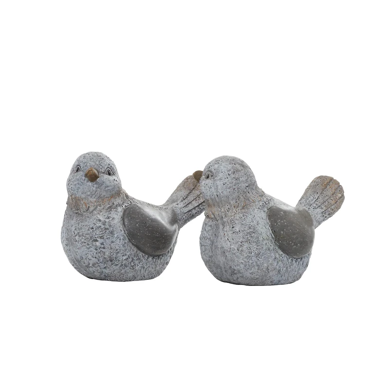 13" Gray Stone Country Bird Garden Sculpture Set