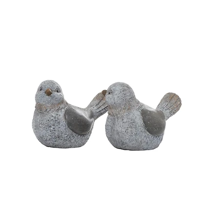 13" Gray Stone Country Bird Garden Sculpture Set
