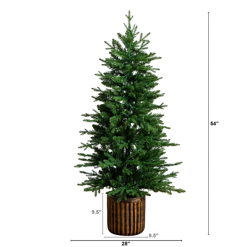 4.5ft. Pre-Lit Pine Artificial Christmas Tree in Decorative Planter with Clear LED Lights
