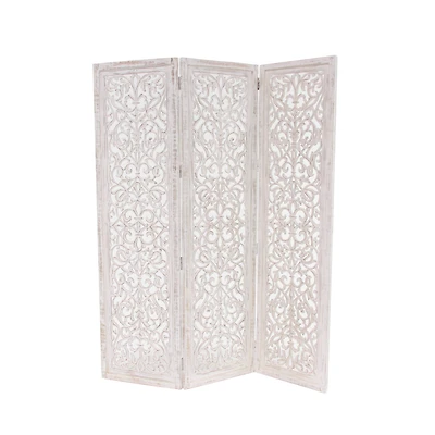 White Mango Wood Farmhouse Room Divider Screen, 69 " x 60 " x 1 "