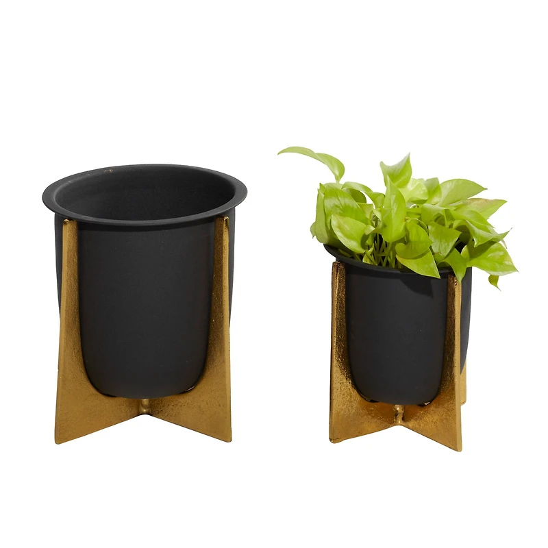 Black & Gold Aluminum Glam Planter Set