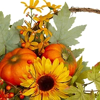 20" Cornucopia with Sunflower & Pumpkins Wreath