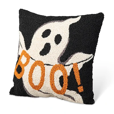 Glitzhome® 14" Hooked Halloween Ghost "BOO" Pillow